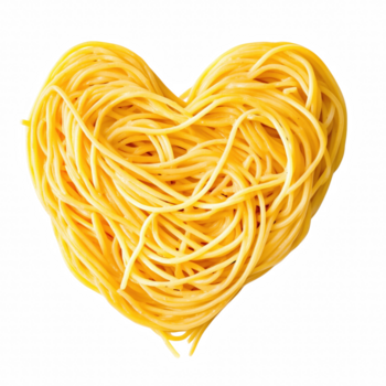 Heart shaped spaghetti pasta isolated on transparent background png