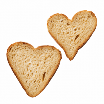Two heart shaped bread slices isolated on transparent background png