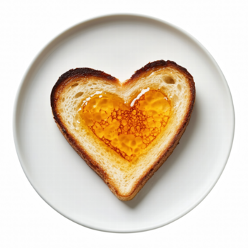 Heart shaped toast with honey on white plate isolated on transparent background png