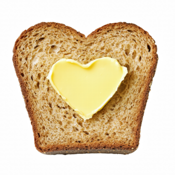 Slice of Toasted Bread with Heart Shaped Butter in the Center Isolated on Transparent Background png