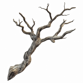 oud droog boom Afdeling met ruw schors structuur en natuurlijk gebogen vorm geïsoleerd Aan transparant achtergrond. png