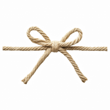 Natural linen rope tied into a simple bow, rustic decorative string isolated on transparent background. png