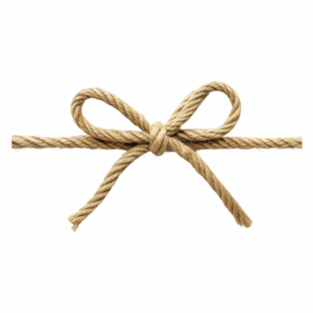 Natural linen rope tied into a simple bow, rustic decorative string isolated on transparent background png