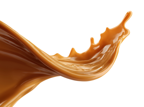dinámica caramelo salsa creando elegante ola modelo con suave fluido movimiento, aislado en transparente antecedentes png