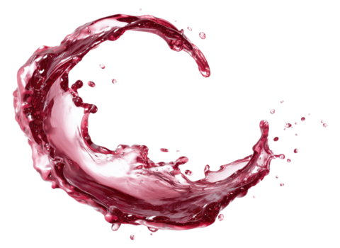 Red wine splash creating circular wave motion pattern, isolated on transparent background png