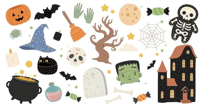 halloween set with various objects vector