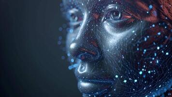 futurista artificial inteligência face Varredura alta tecnologia 3d Renderização com neural rede video