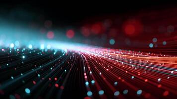 abstrakt teknologi bakgrund med strömmande data strömmar och lysande partiklar, en modern stil video