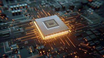 Avancerad mikroprocessor teknologi avancerad chip på krets styrelse, trogen datoranvändning, tech video