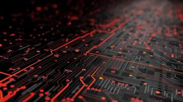 Abstract animation of digital circuit board with glowing signals transmission system video