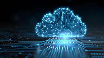 trogen moln datoranvändning begrepp med digital krets styrelse och data strömma visualisering video