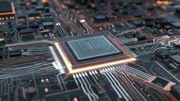 innovativ teknologi befordran avancerad dator processor på krets styrelse animering video