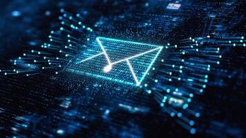 digital kommunikation e-post ikon framväxande från trogen teknologi nätverk 3d animering video