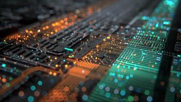 abstrakt teknologi krets styrelse animering med lysande lampor och data strömmande bakgrund video