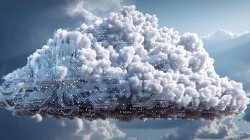 trogen moln datoranvändning begrepp animation, data lagring i de digital ålder på blå himmel video