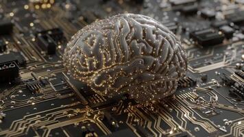 Artificial intelligence conceptualization with glowing brain and circuit board design video
