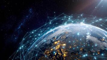 globale connessione e dati trasmissione reti in giro pianeta terra. Internet comunicazione video