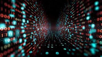 Binary Data Stream Visualization Digital Code Tunnel with Data Flow Animation 3D video
