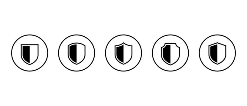Shield icon set. Security and defense protection symbol in circular outline vector