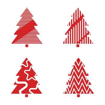 Set of two Unique red Christmas trees with varied artistic patterns and joyful themes. Christmas Elements Concepts Illustration Design vector