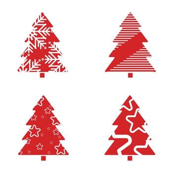 Set of two Festive red trees with stripes, stars, and snowflake patterns. Christmas Elements Concepts Illustration Design vector