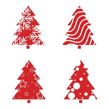 Set of two Red patterned Christmas trees ideal for creative seasonal design. Christmas Elements Concepts Illustration Design vector