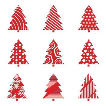 A Modern Christmas element set featuring red trees with stylish abstract line patterns. Christmas Elements Concepts Illustration Design vector