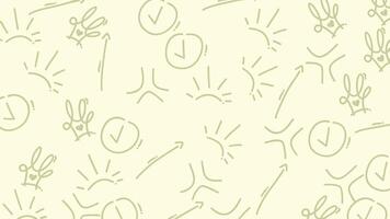 animato astratto disegnato a mano modello con segni di spunta, sprazzi di sole, e frecce su un' leggero sfondo, Perfetto per creativo progetti. video