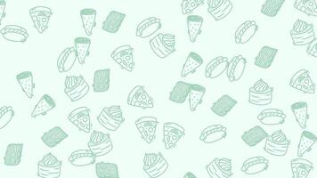 naadloos geanimeerd snel voedsel doodles patroon achtergrond lus. video