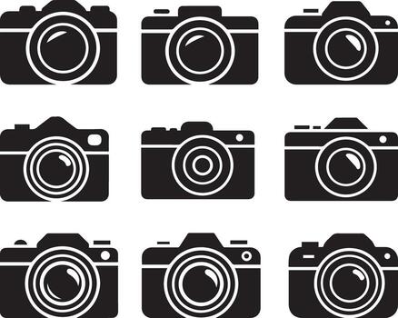 Flat design camera graphics, including DSLR and point-and-shoot stylish. vector