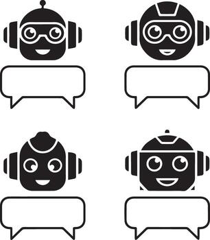 AI bot conversation icons, different emotions, graphic set. vector