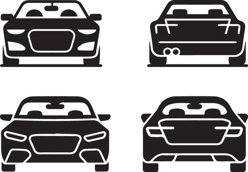 Graphic representation of two different car designs, front and rear. vector