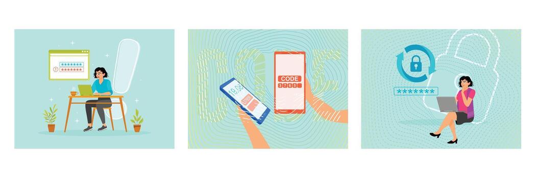 incorrecto contraseña concepto. dos factor autenticación verificación. crear nuevo contraseña. vector