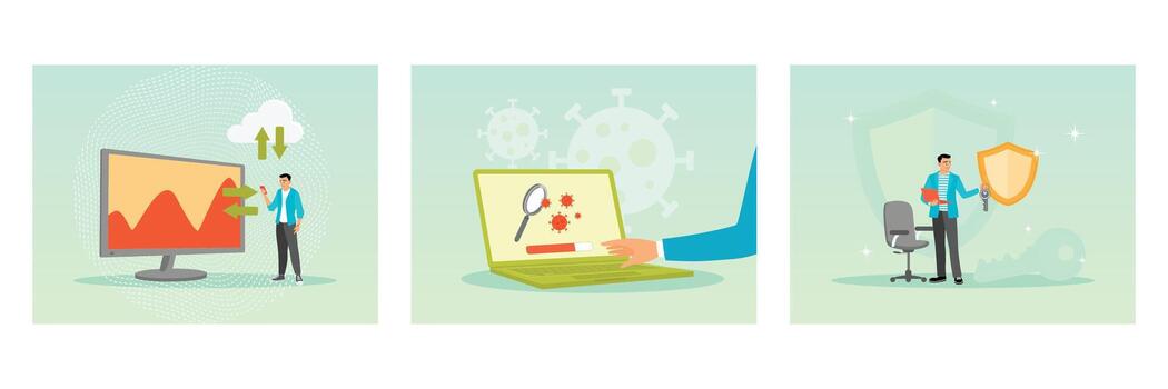 Business data analysis and cybersecurity illustration vector