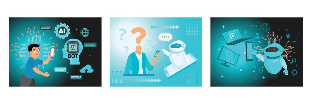 AI chatbot interaction illustration vector