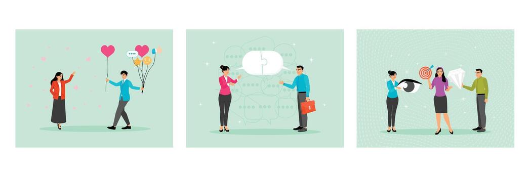 People illustrating relationship dynamics and communication vector