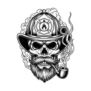 Skull Firefighter with Pipe A Grim Protector. vector