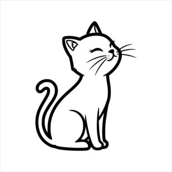 Charming Cartoon Cat Illustration with Delicate Whiskers and Content Expression. vector