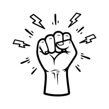 Empowered Fist with Lightning Bolts Symbol of Strength and Determination. vector