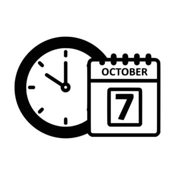 Clock and Calendar Icon October 7th Appointment Reminder. vector