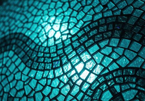 vibrante turquesa mosaico pared con reluciente vaso losas formando un dinámica ondulado modelo foto