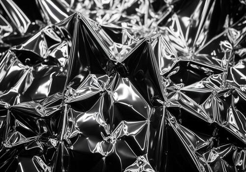 Shimmering metallic silver foil texture with sharp, irregular wrinkles and reflective surface photo