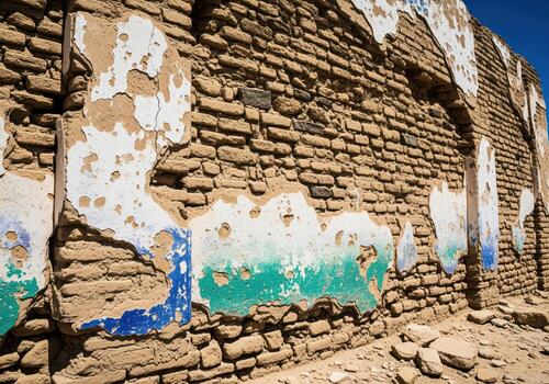 antiguo desmoronándose pared de Dom blanqueado adobe ladrillos con peladura pintar y texturizado superficie foto