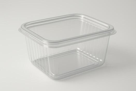 Empty transparent plastic food container with lid for packaging and storage photo