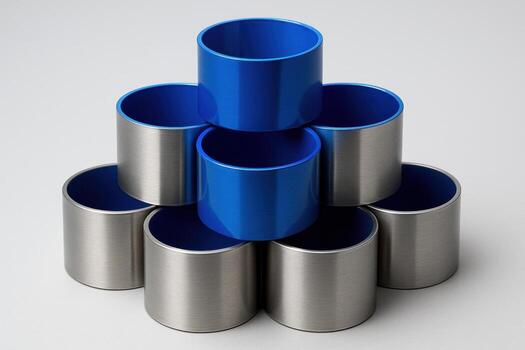 precisión apilado cilíndrico tubos en un triangular formación en un limpiar gris antecedentes foto