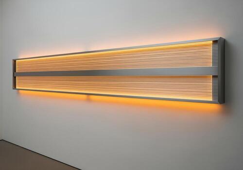 Architectural linear light fixture with warm illumination on a clean white wall photo