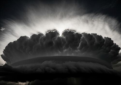 Dramatic low angle view of dark, textured mammatus clouds before a storm photo