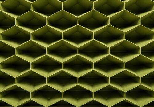 Close up of olive green cellular honeycomb pattern with geometric texture and shadow depth photo