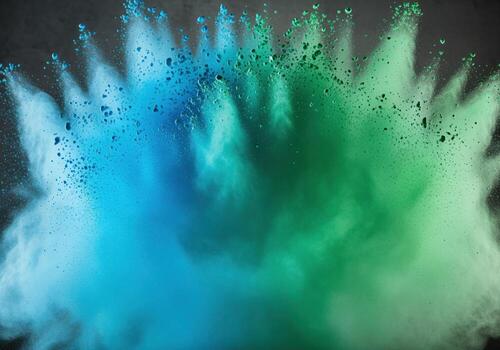 Vibrant blue and emerald green powder explosion creating an abstract dynamic cloud photo