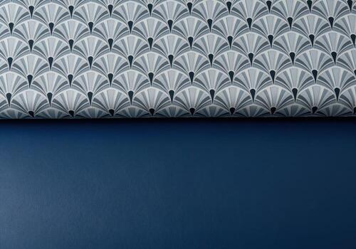 Elegant art deco fan patterned fabric with contrasting deep blue textile photo